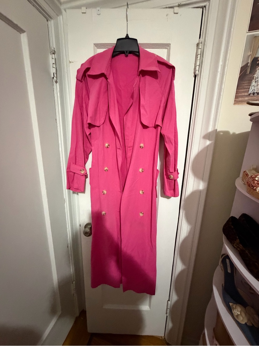 PrettyLittleThing Vibrant Pink Double-Breasted Trench Coat